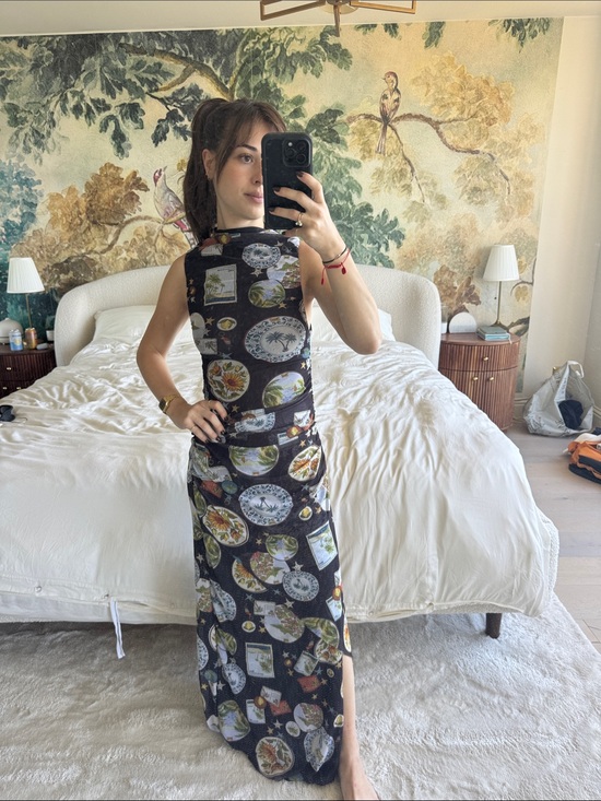 FARM Rio Dresses & Skirts - FARM Rio Black Sleeveless Maxi Dress with Plate Print